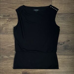 WHBM Elegant Black Top with Studded Shoulder